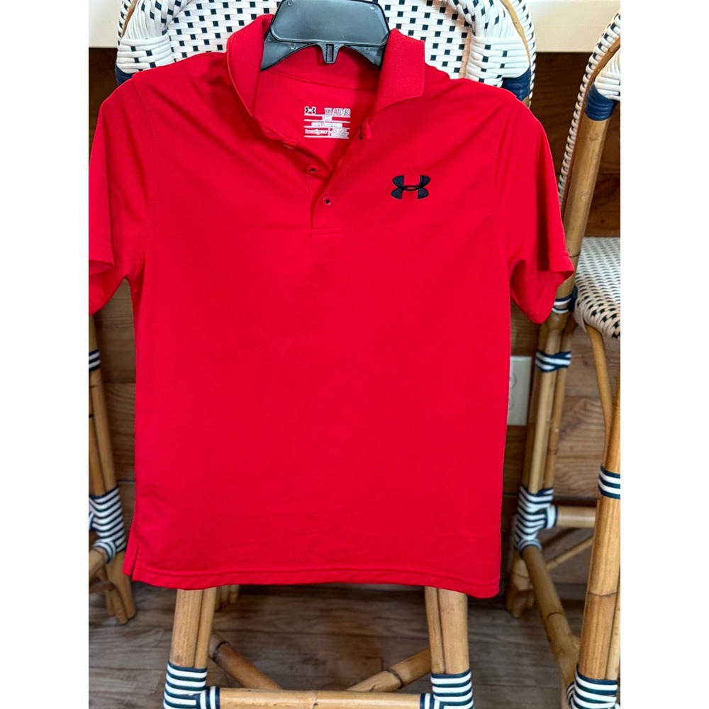 Under Armour Boys HeatGear Performance Polo Shirt Red Short Sleeve Youth XL